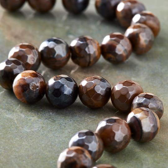 Yellow Silverite Tiger Eye Faceted Round Beads by Bead Landing™, 8mm